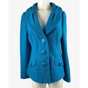 Classiques Entier Blue Boiled Wool Blazer Jacket Womens M Big Buttons
